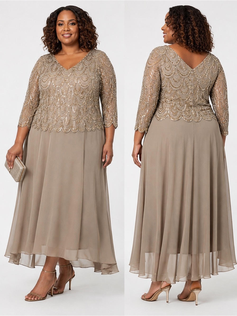 👗 NWT! JKara Sequin & Bead Scalloped Popover Dress